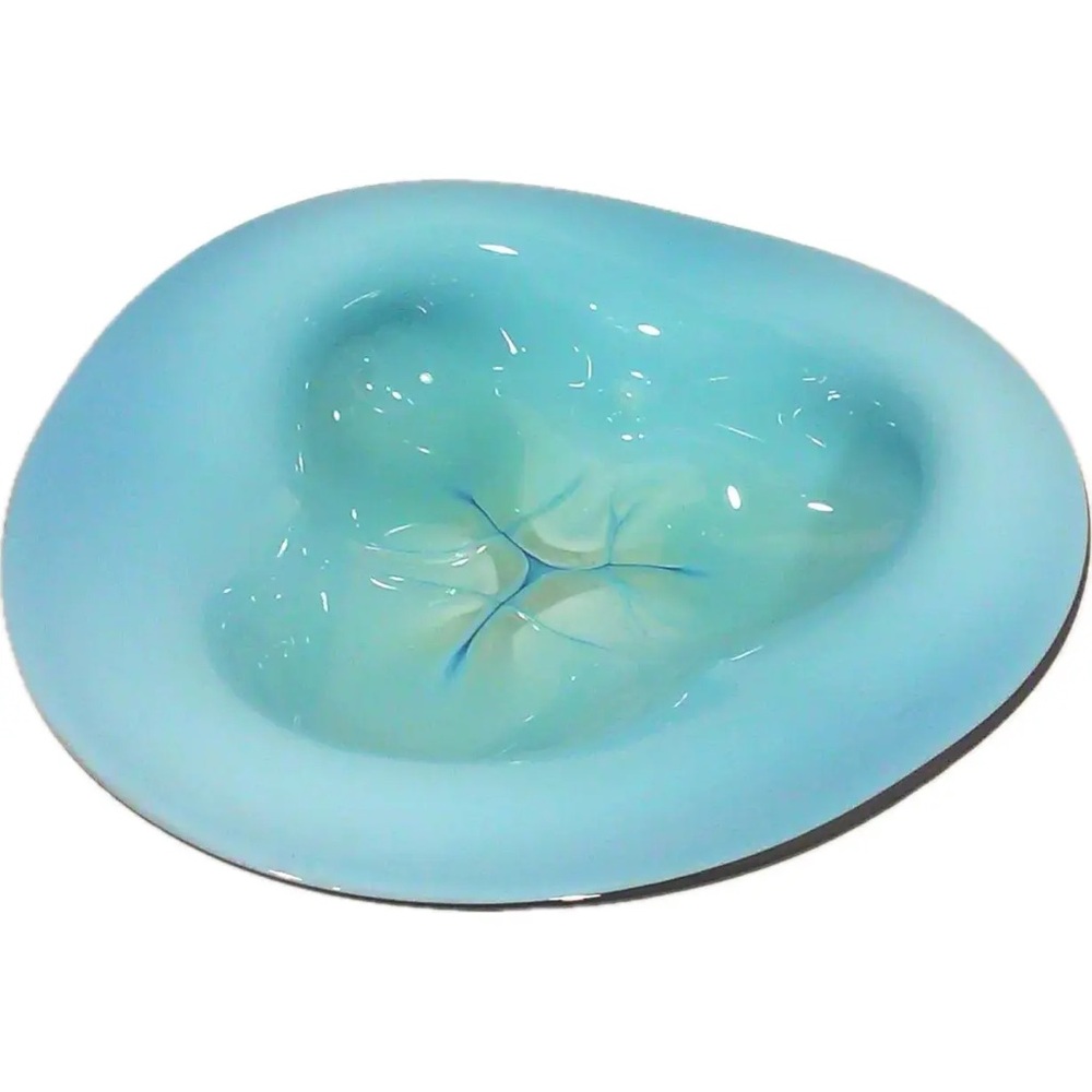 Postmodern Murano Blue Glass Decorative Console Bowl